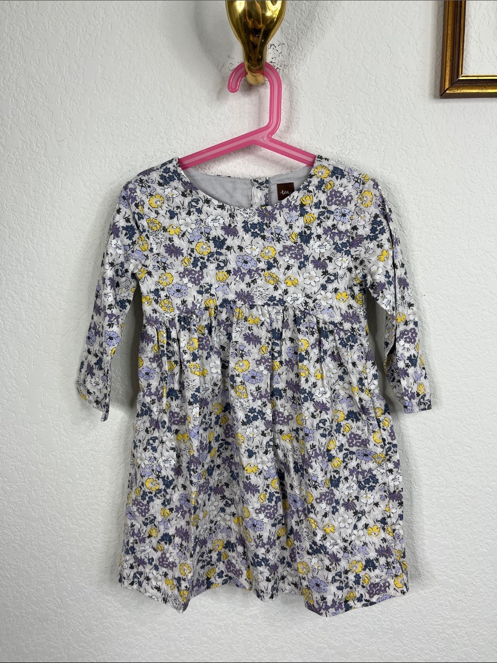 Tea Collection Long Sleeve Cotton Dress Ditsy Floral Print Pockets